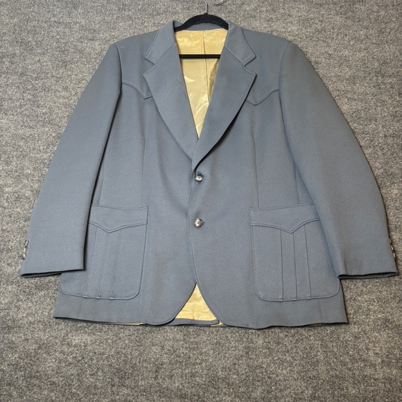 Vintage Lee Western Blazer Mens 46R Slate Blue Cowboy Sport Coat Made in USA - Picture 3 of 15